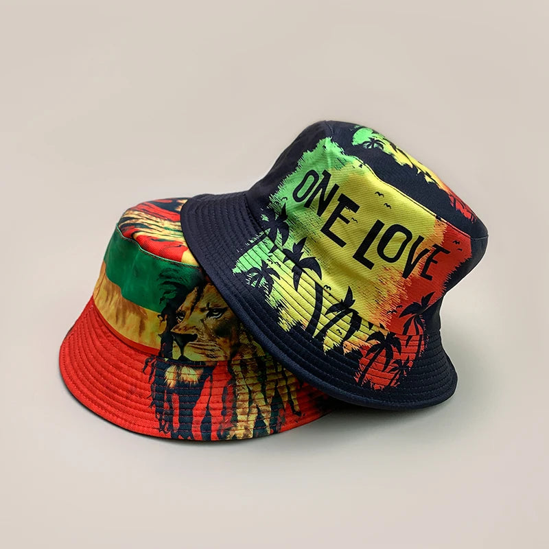 Print Lion Graffiti Letter Bucket Hats New Unisex Fisherman Caps