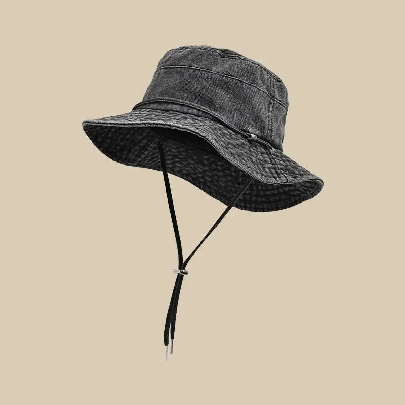Retro Washed Cotton Denim Bucket Hat Unisex Fisherman Cap For Women/Men, Spring/Autumn Sunshade Vintage Distressed New Casual