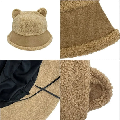 Korean Style Fuzzy Winter Bucket Hat Windproof Fluffy Plush Warm Hats