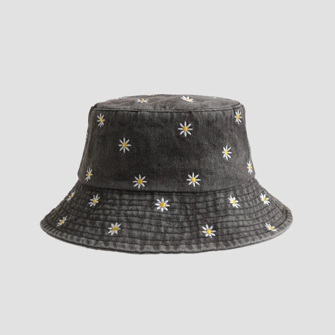 New Summer Hat For Women Denim Bucket Hat Embroidery Heart Butterfly Daisy