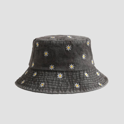 New Summer Hat For Women Denim Bucket Hat Embroidery Heart Butterfly Daisy