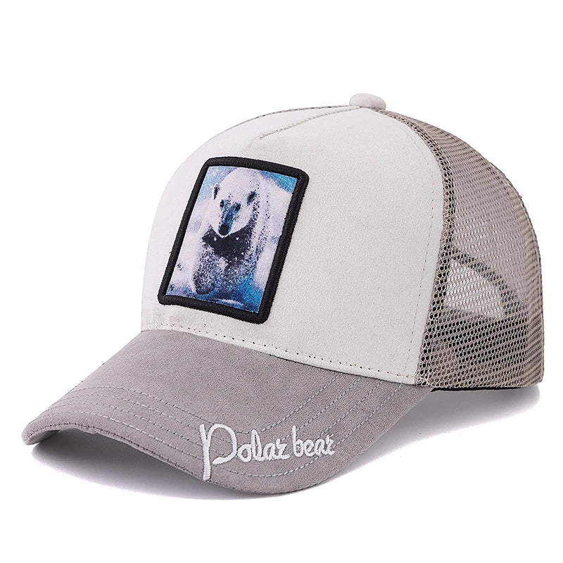 Mesh Cap Lion Pattern Patch Design Suede Hat Animal Baseball Cap