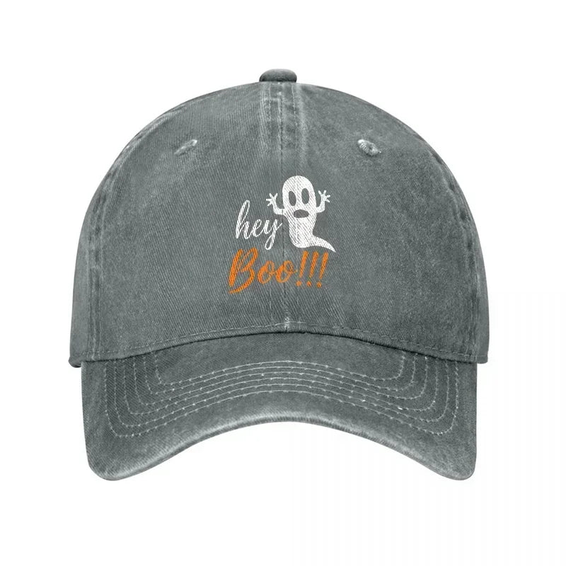 New Hey Boo Ghost Design Washed Cotton Baseball Cap