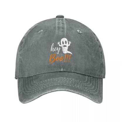 New Hey Boo Ghost Design Washed Cotton Baseball Cap