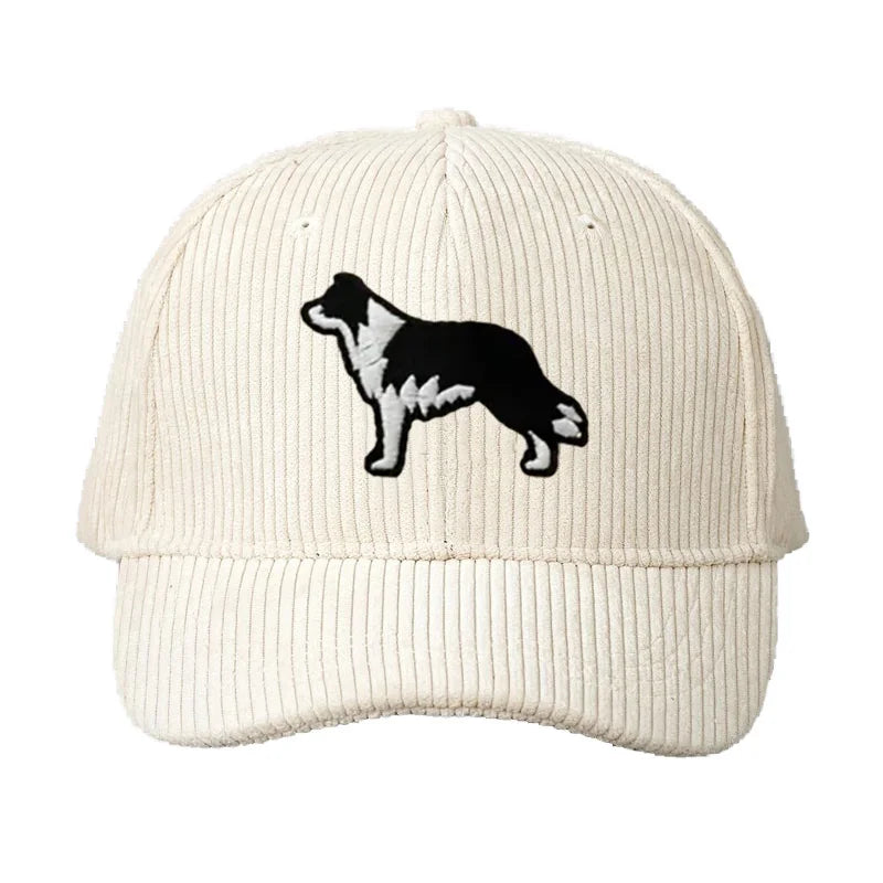 Border Collie Corduroy Cap Embroidered Dog Design Unisex Baseball Hat For Men Women