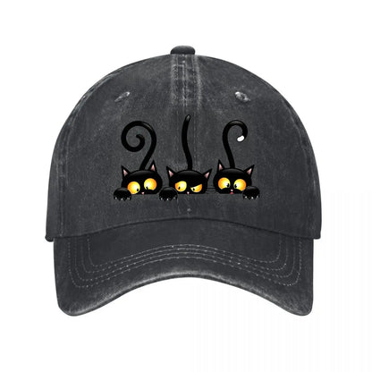 Halloween Black Cats Yellow Eyes Claws New Vintage Washed Cotton Baseball Cap