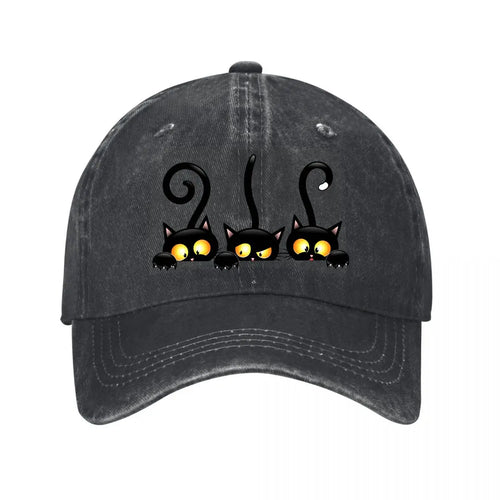 Halloween Black Cats Yellow Eyes Claws New Vintage Washed Cotton Baseball Cap