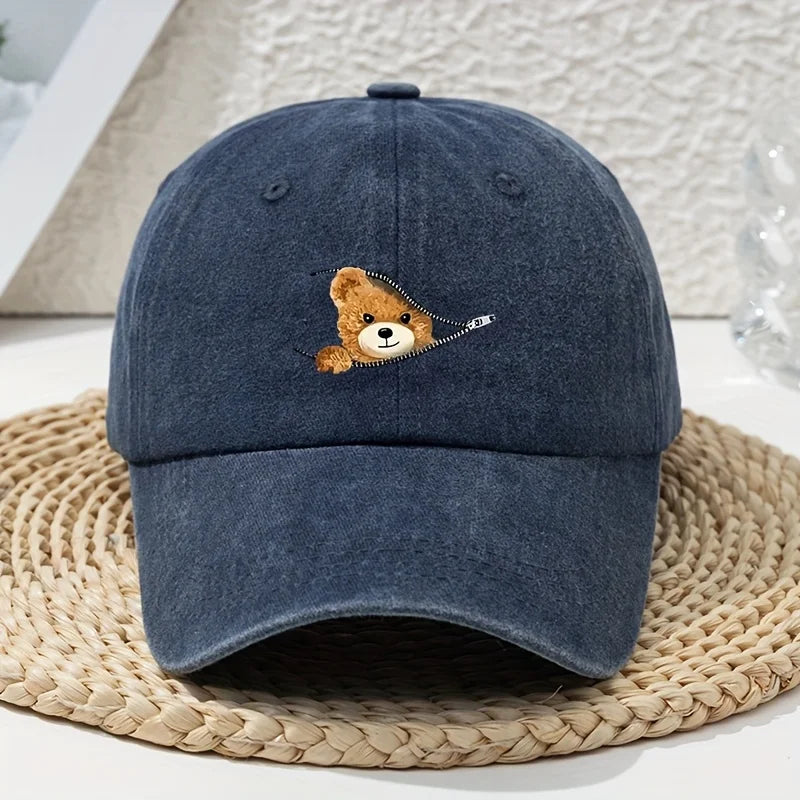 Cartoon Zipper Bear Print Baseball Cap