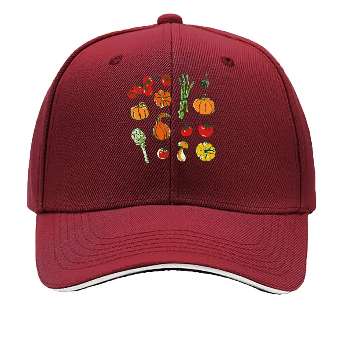 Vegetable Fruit Tomato Pumpkin Asparagus Artichoke Mushroom Olive Illustration Baseball Cap