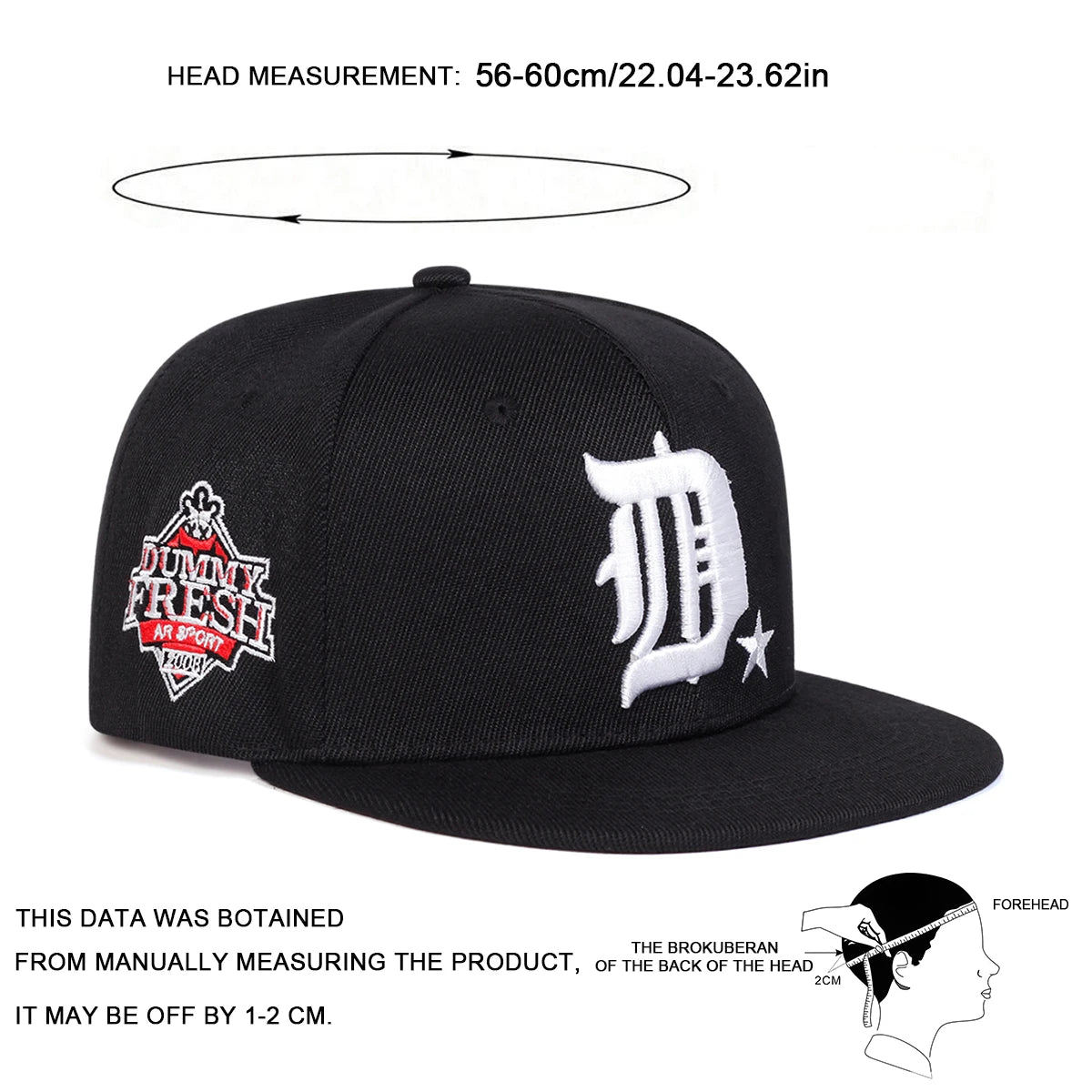 Unisex D Letter Side DUMMY FRESH Embroidery Hip-Hop Hats Snapback Caps Baseball Caps