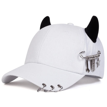 Lron Ring Cow Horn Personality Baseball Caps