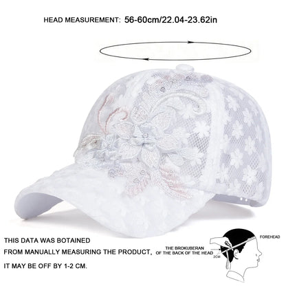 Unisex Lace Flower Embroidery Breathable Baseball Caps