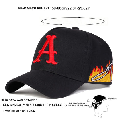 Unisex A Letter Embroidery Side Flame Baseball Caps Spring Autumn