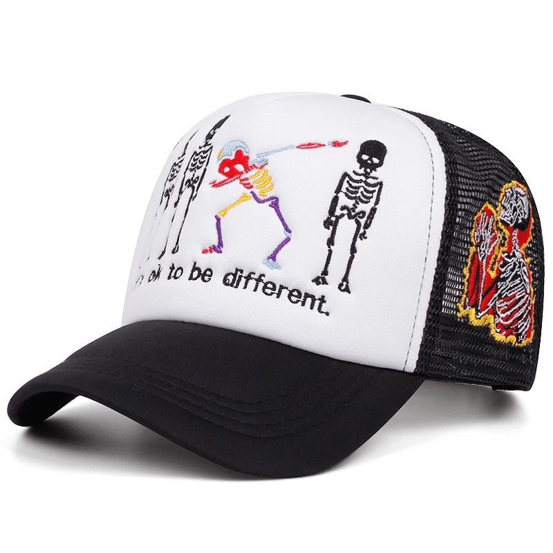 Five Skeleton Side Prayer Embroidery Trendy Retro Hip Hop Hat Men Baseball Hat