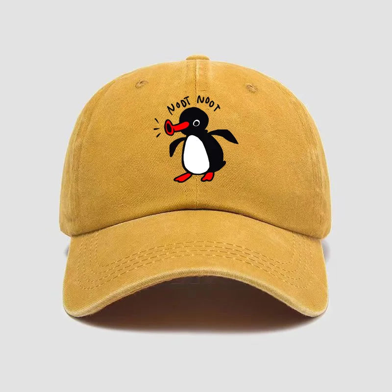 Cross-Border Hottest Curved Brim Wash Cotton Baseball Cap Cartoon Penguin