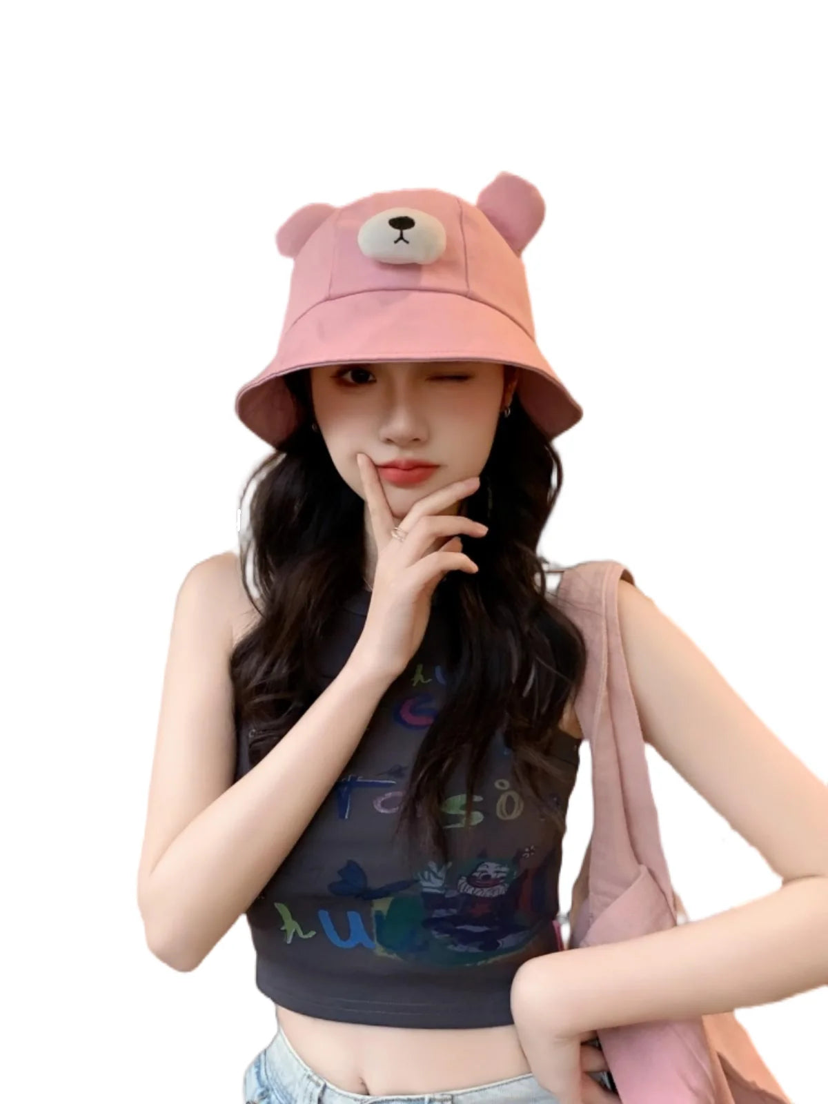 Spring Summer Bucket Hat For Women Men Cute Dog Ear Bear Nose Cartoon