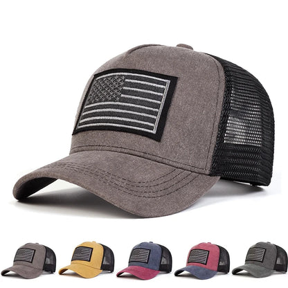 Unisex American Flag Embroidery Washed Baseball Caps