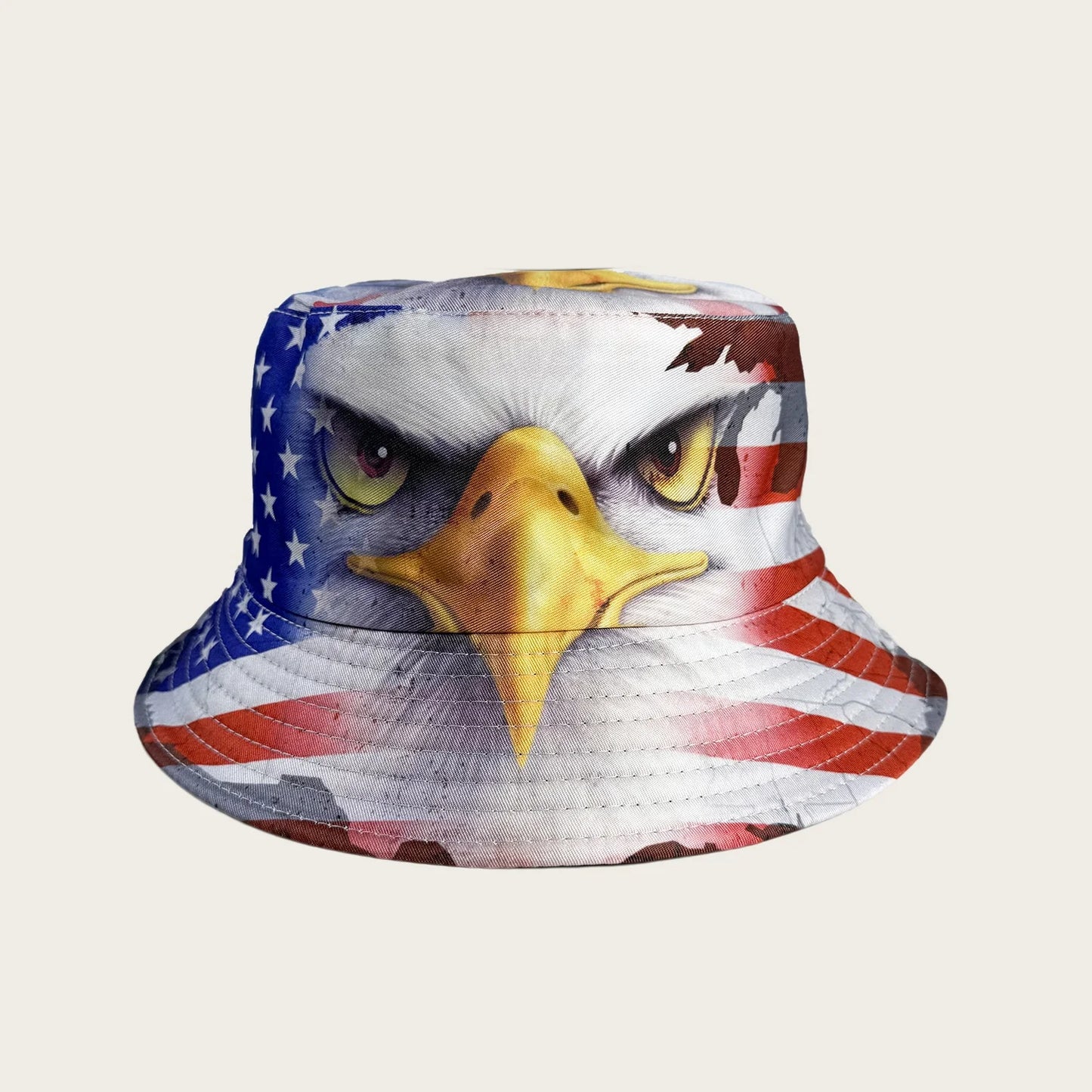 Unisex Patriotic American Flag Bald Eagle Print Bucket Hat