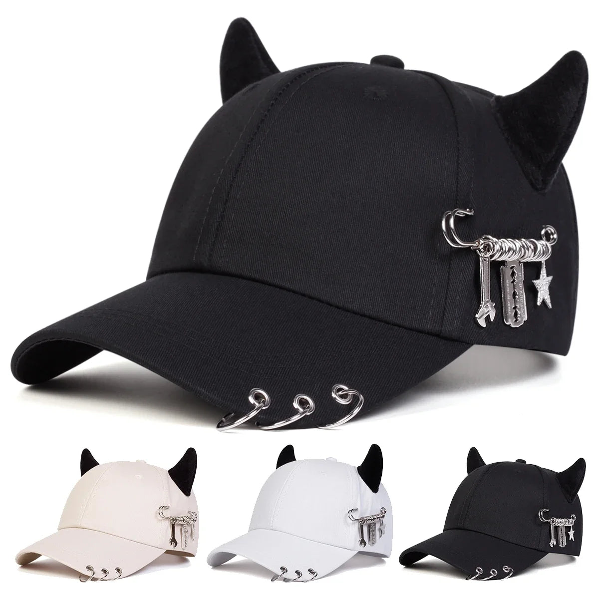 Lron Ring Cow Horn Personality Baseball Caps