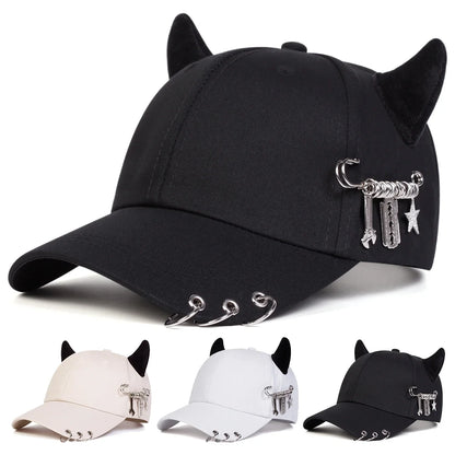 Lron Ring Cow Horn Personality Baseball Caps