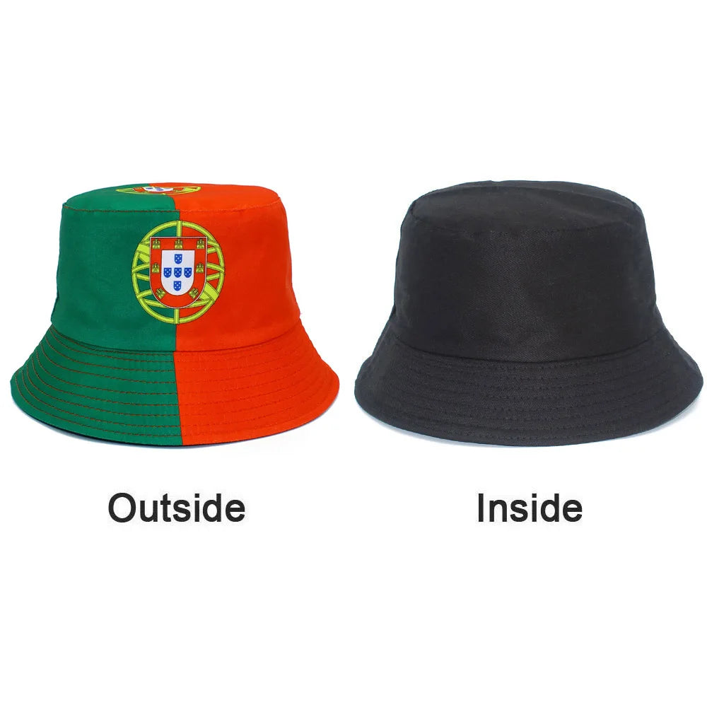 Bucket Hats Double-Sided Wearable Fishing Cap Portugal Flag