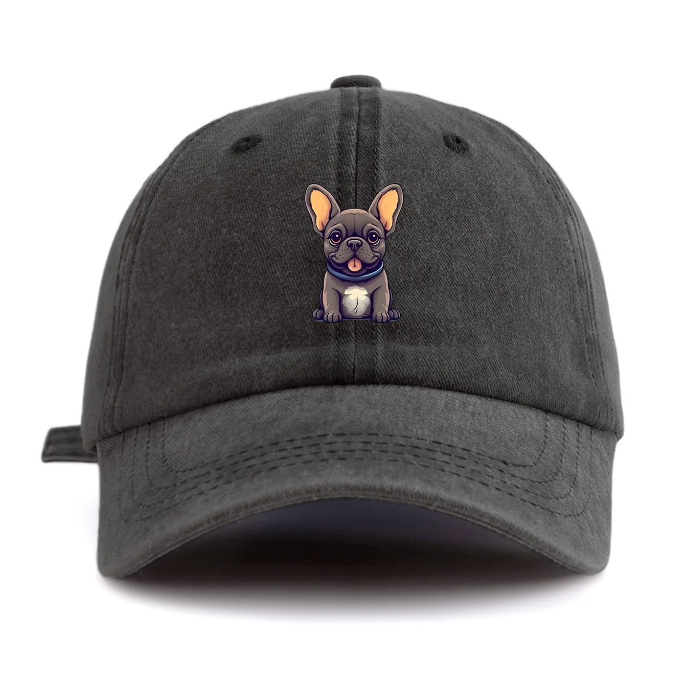 Bulldog Print Washed Baseball Cap For Adults