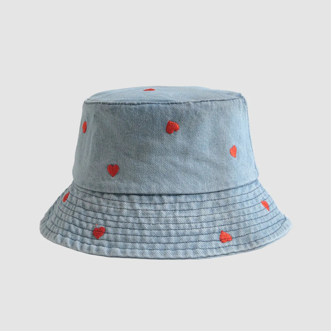 New Summer Hat For Women Denim Bucket Hat Embroidery Heart Butterfly Daisy