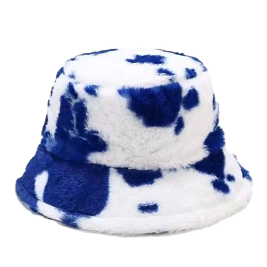 Outdoor Cow Stripe Bucket Hat Warm Fisherman Cap Casual Soft Panama Hat Men Women