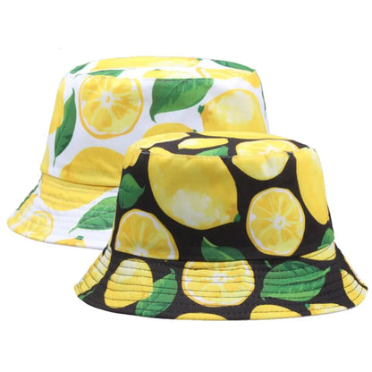 Fashion Sun Protection Bucket Hat Foldable Beach Leaf Lemon Printing Fisherman Hat For Men Women