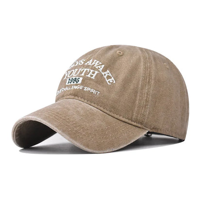 Unisex Washed Cotton Caps Letter Embroidery Vintage Baseball Cap
