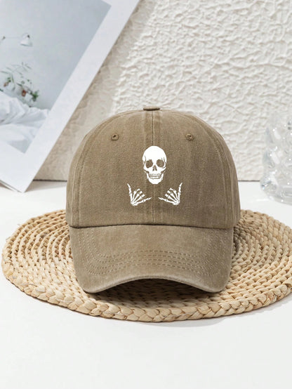 Skull Print Baseball Cap For Men And Women