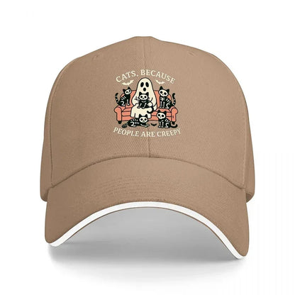 CATS BECAUSE PEOPLE ARE CREEPY BASEBALL CAP WITH GHOST AND SKULL