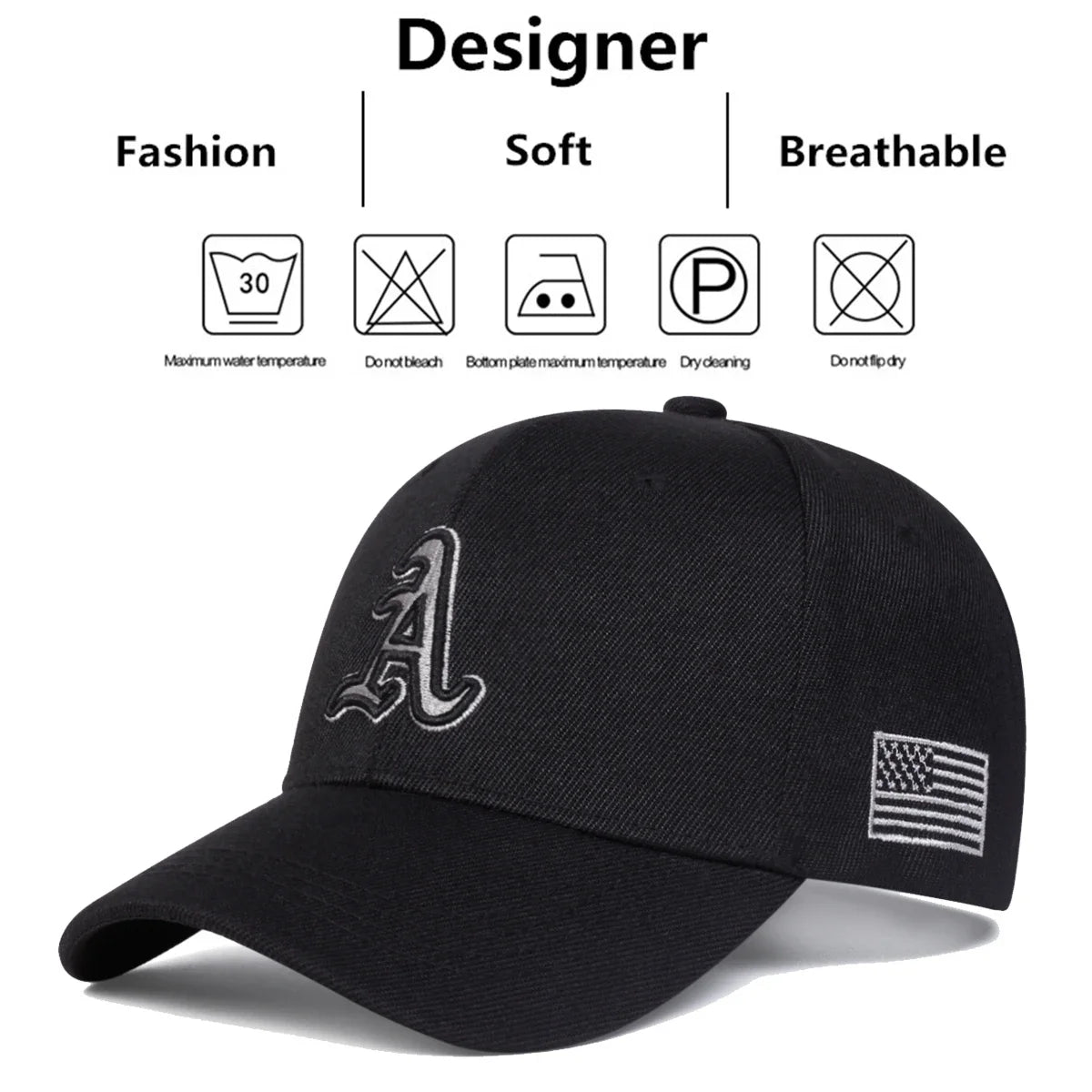 Unisex A Letter Embroidery Side American Flag Baseball Cap Spring Autumn