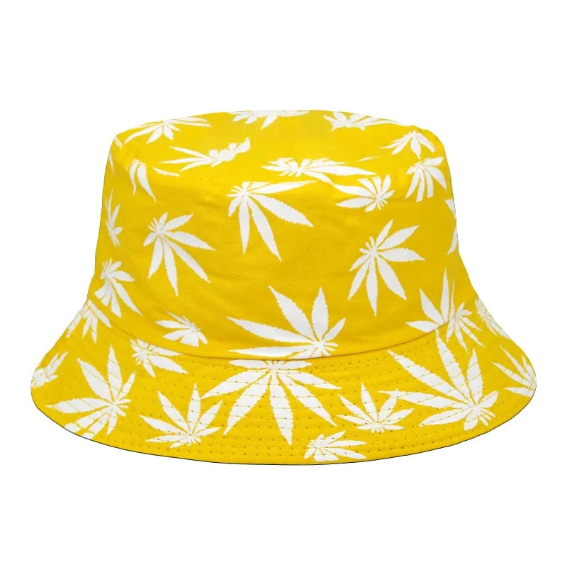 Summer Autumn Sun Bucket Hats Women Men Weed Print Hat