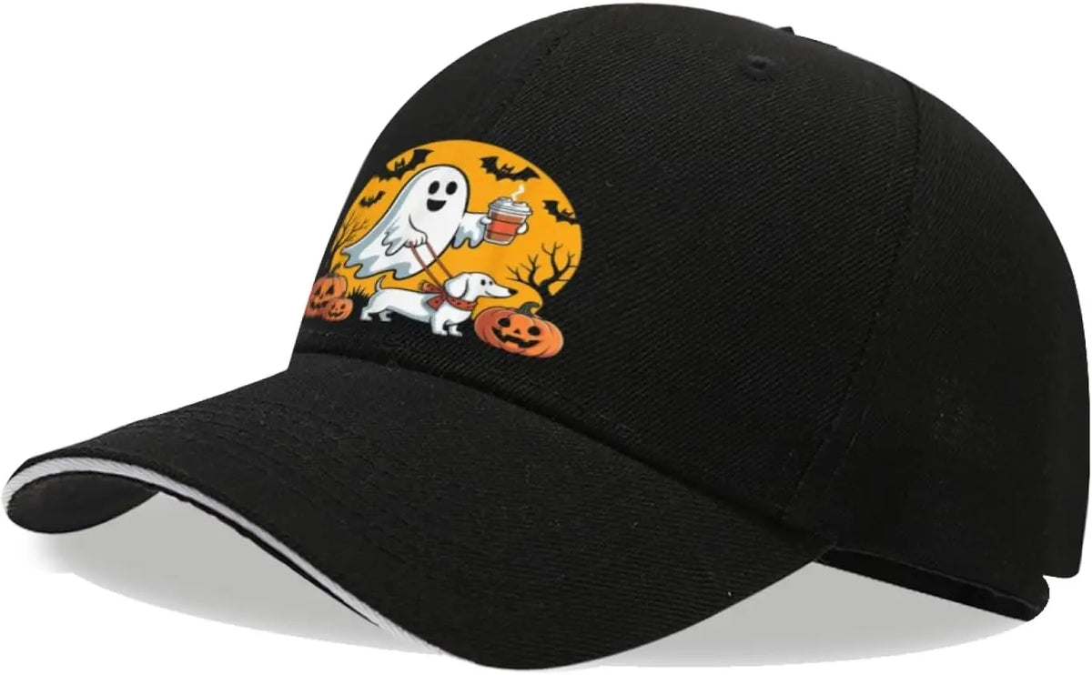 Halloween Dachshund with Coffee Spooky Pumpkin Dachshund Adjustable Casual Baseball Cap