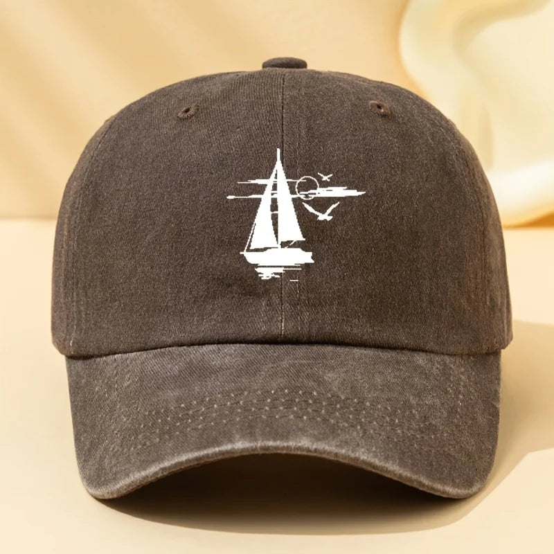 Sailing Printed Retro Washed Baseball Cap