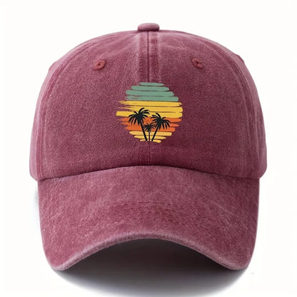Retro Tropical Sunset Coconut Tree Patterned Baseball Cap
