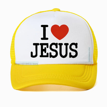 I Love Jesus Print Mesh Breathable Baseball Cap