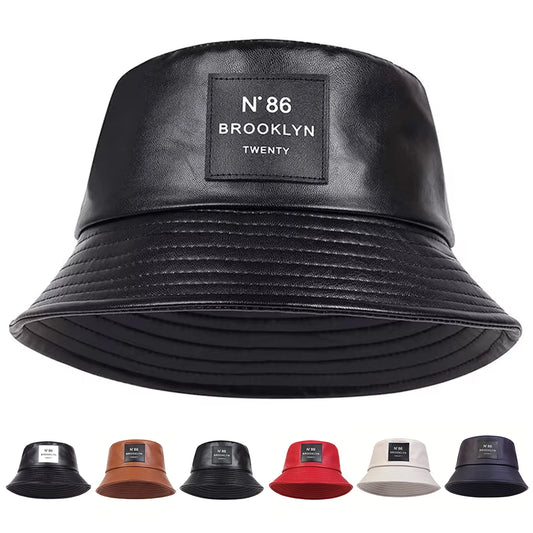 Unisex N86 Label Personality Pu Leather Bucket Hats Fishermen Caps