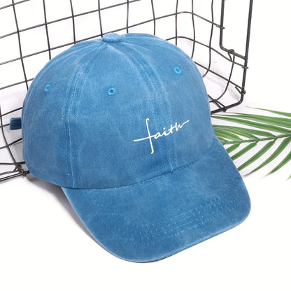 Faith Printed Retro Street Style Distressed Men Women Baseball Cap