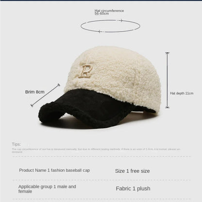Trendy Big Letter Embroidery Men Winter Hats White Brown Lambswool Baseball Cap For Women