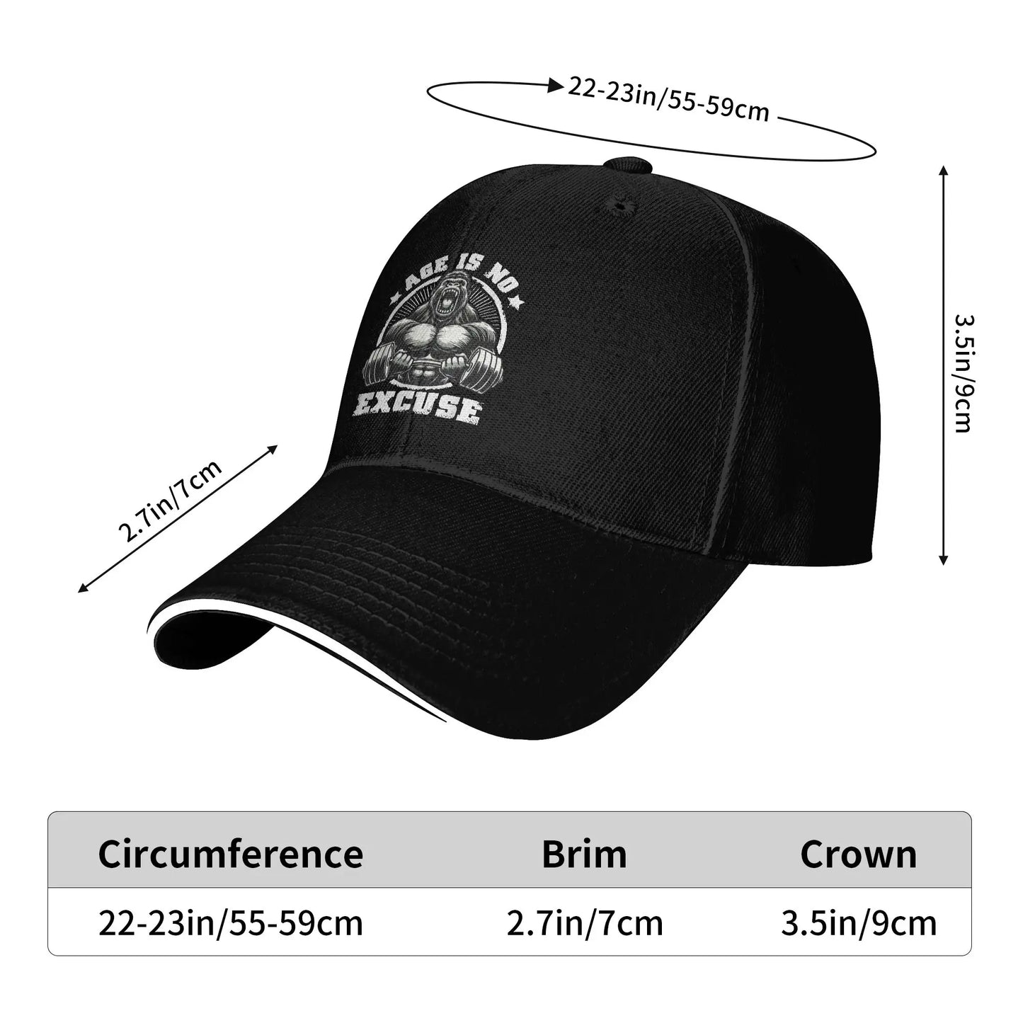 Age Is No Excuse Gorilla Weightlift Gym Quotes Baseball Cap