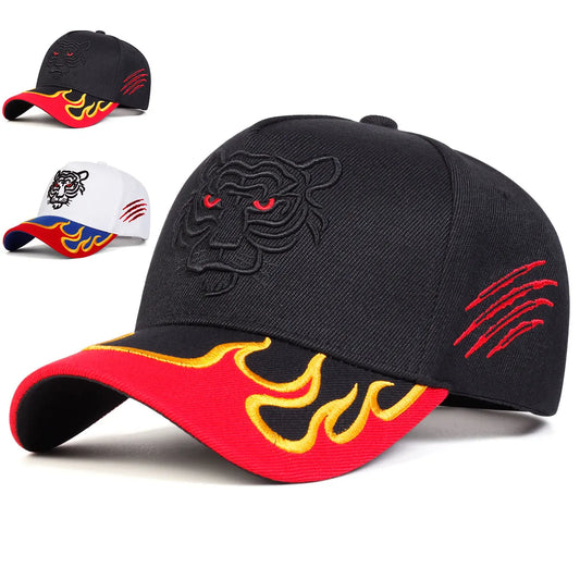Unisex Flame Tiger Embroidery Baseball Caps Spring Autumn Outdoor