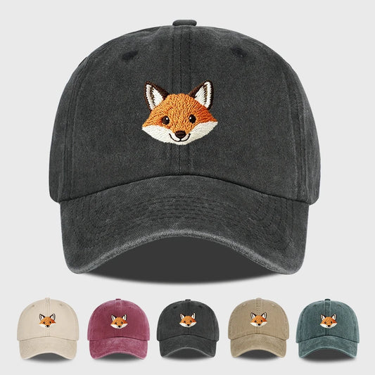 Cute Fox Embroidered Vintage Washed Baseball Cap
