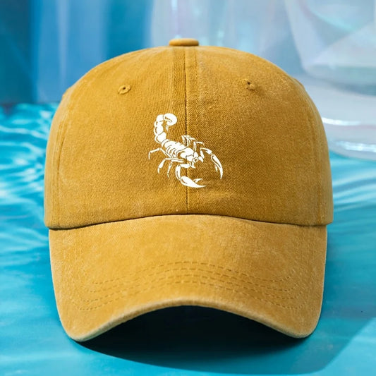 Retro Washed Baseball Cap Scorpion Print