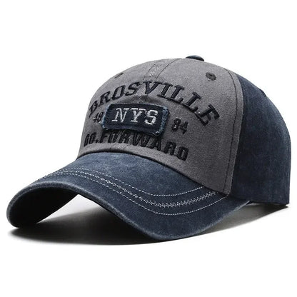 Four Seasons Men Baseball Cap Casual Distressed Cotton Letter Embroidered Cap Bent Brim Dome