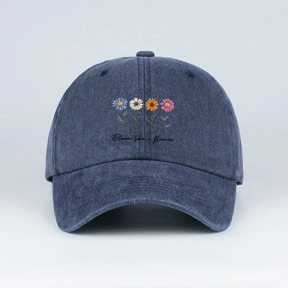 Vintage Washed Daisy Baseball Cap – Unisex “Flowers in Bloom” Letter Print