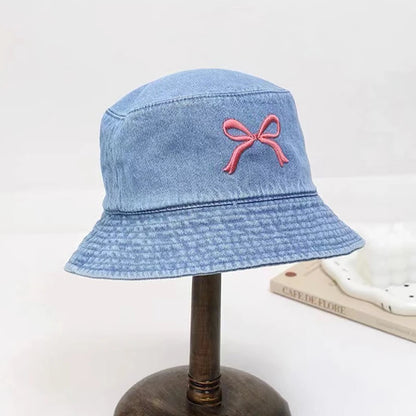 New Embroidery Butterfly Cotton Denim Bucket Hat