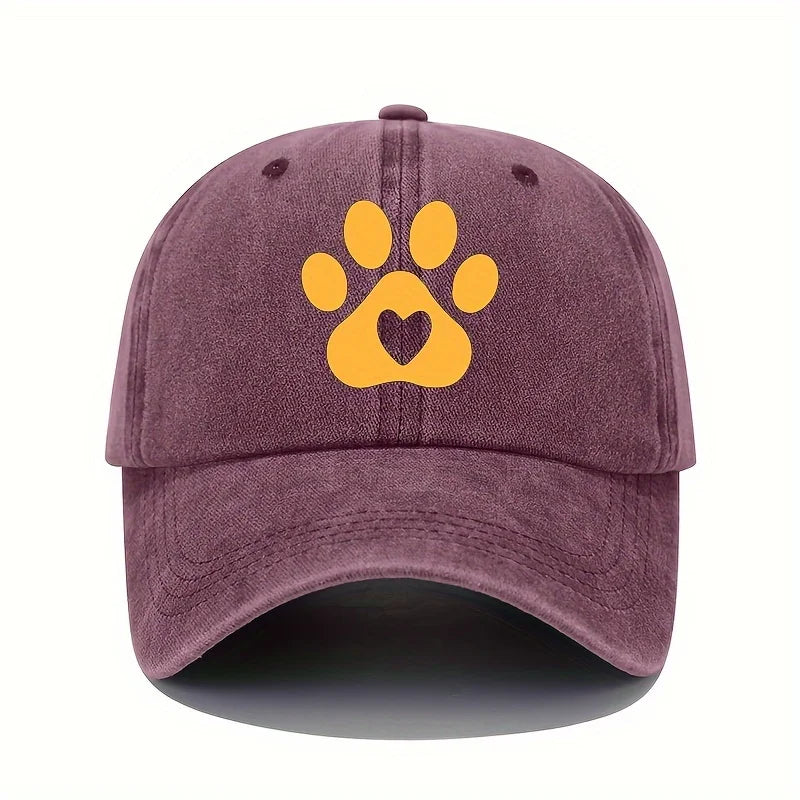 Retro Bear Paw And Heart-Shaped Printed Baseball Cap