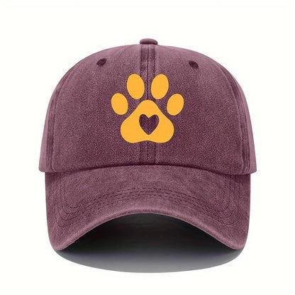 Retro Bear Paw And Heart-Shaped Printed Baseball Cap